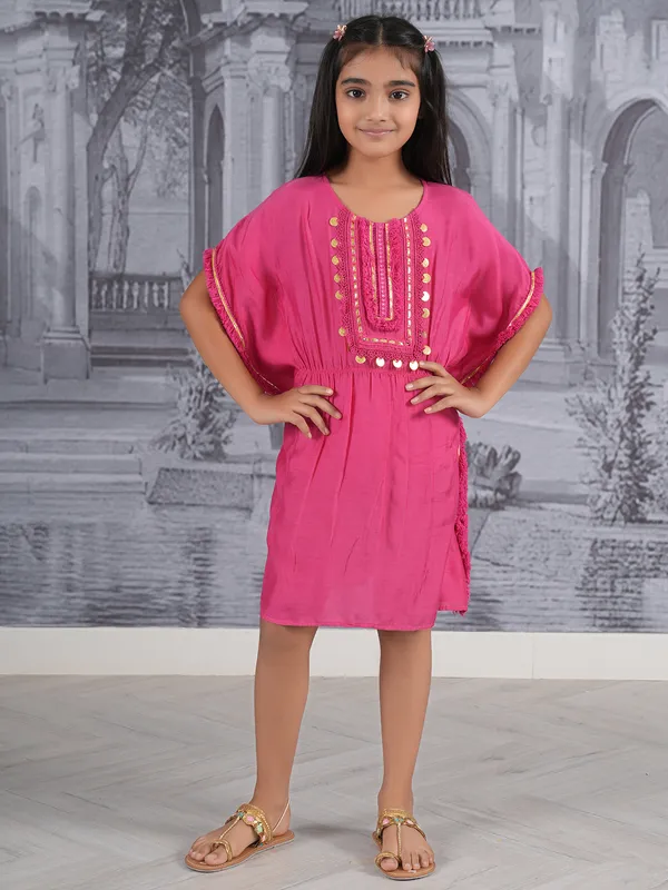 Pink cotton frock for girls casual