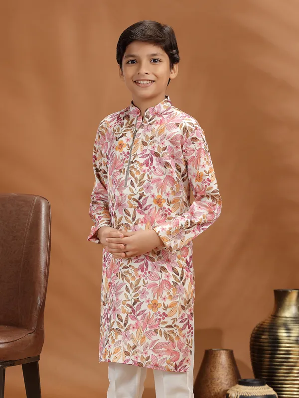 Pink cotton silk kurta kurta suit for boys