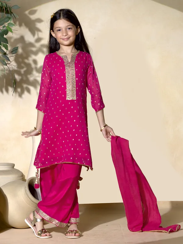 Pink cotton silk palazzo salwar suit with dupatta