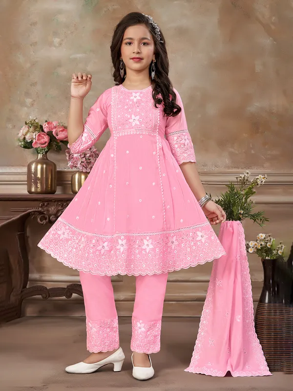 Pink cotton silk pant salwar suit with elegant dupatta