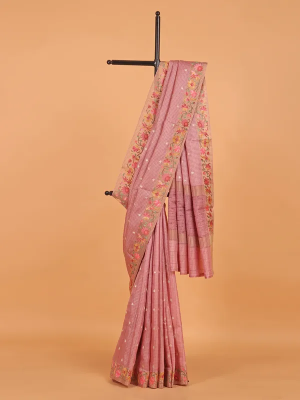 Pink cotton silk printed saree for festival wear