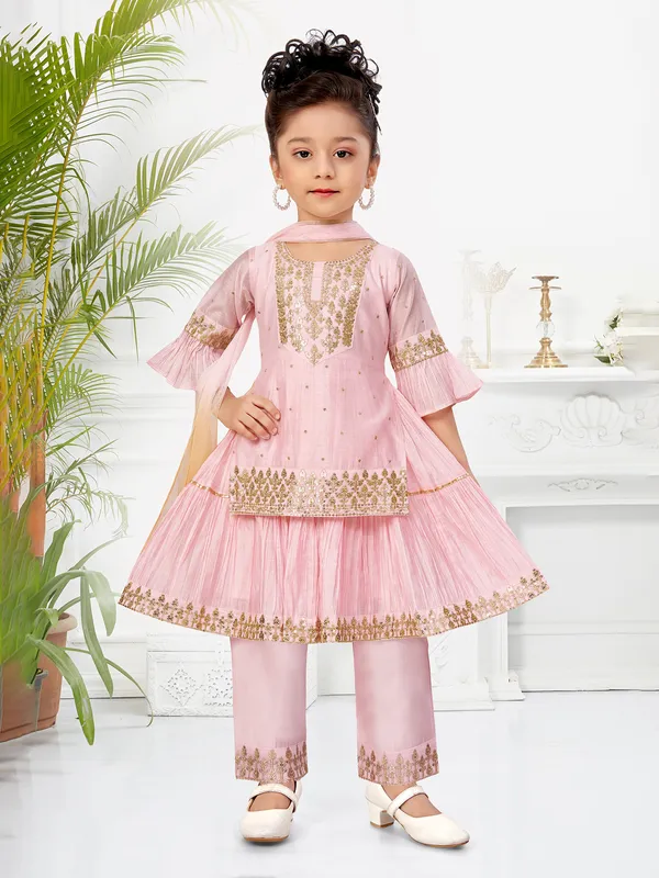 Pink cotton silk salwar suit with embroidery weaving