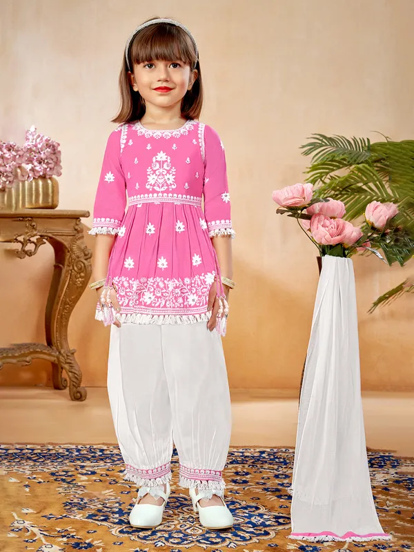 Pink cotton silk salwar suit with festive finish
