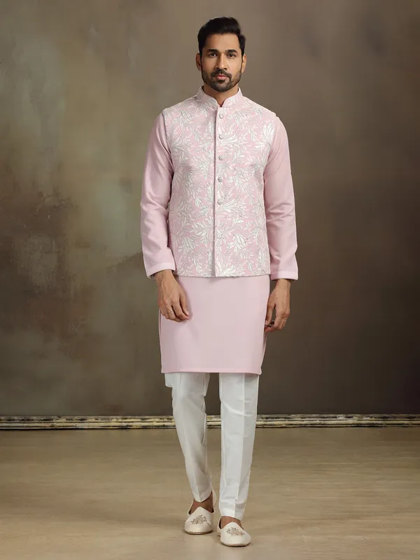 Pink cotton silk sequin waistcoat set