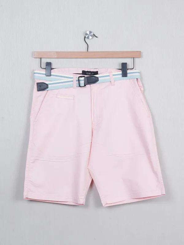 Pink cotton slim-fit mens shorts