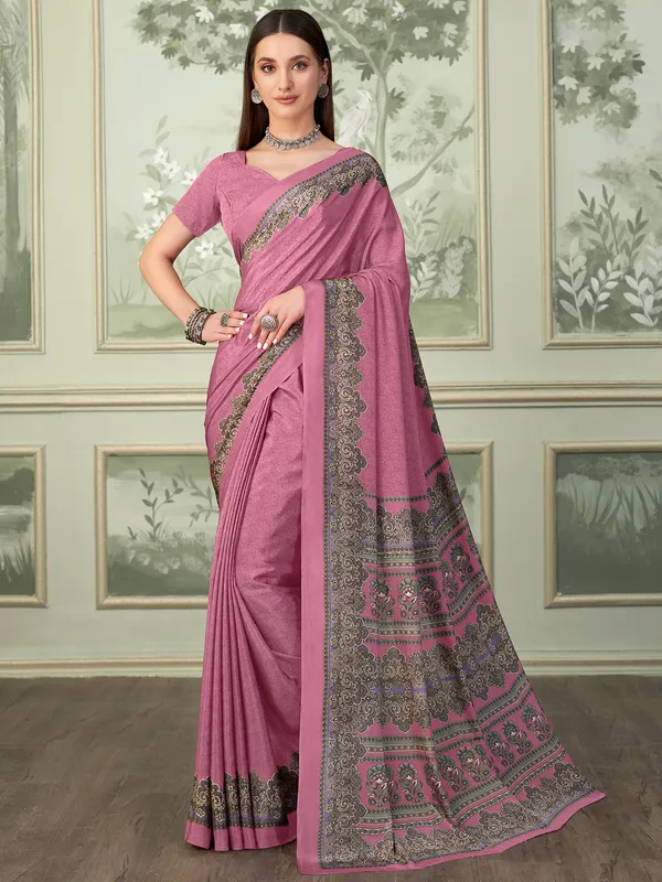 Pink crepe saree for casual wear for women