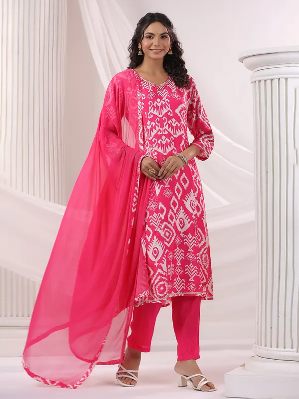 Pink elegance cotton kurti set with dupatta