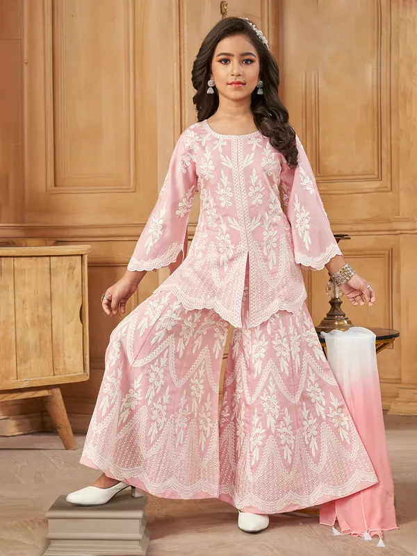 Pink elegance cotton silk palazzo salwar suit with dupatta set