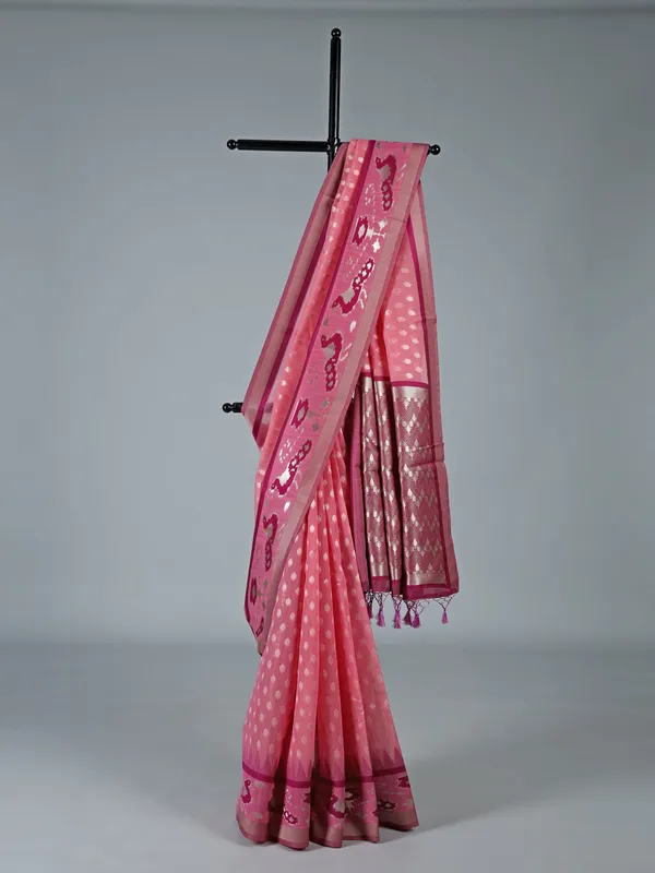 Pink elegant semi cotton silk saree