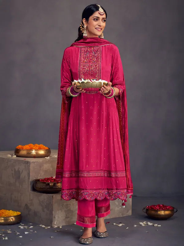 Pink embroidered salwar suit in crepe
