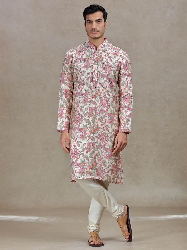 Pink enchanting elegance mens kurta suit in rich work