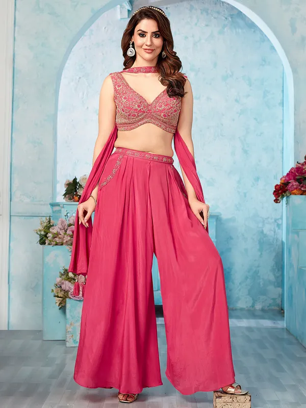 Pink festive wear palazzo suit for women with beads work