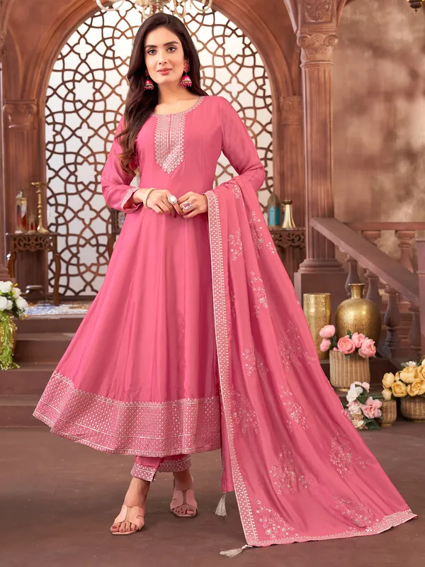 Pink festive wear salwar suit in rich silk