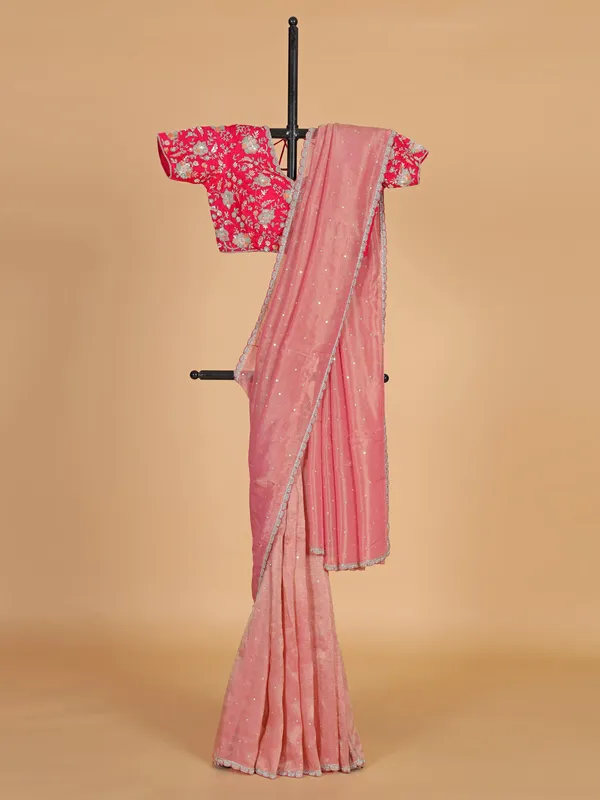 Pink festive wear saree in organza