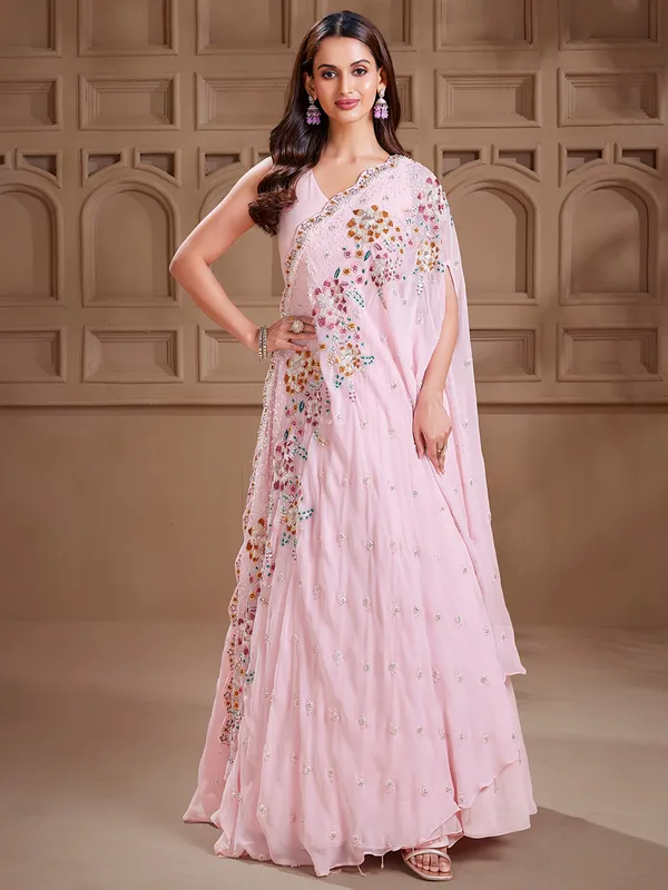 Pink georgette anarkali salwar suit for party