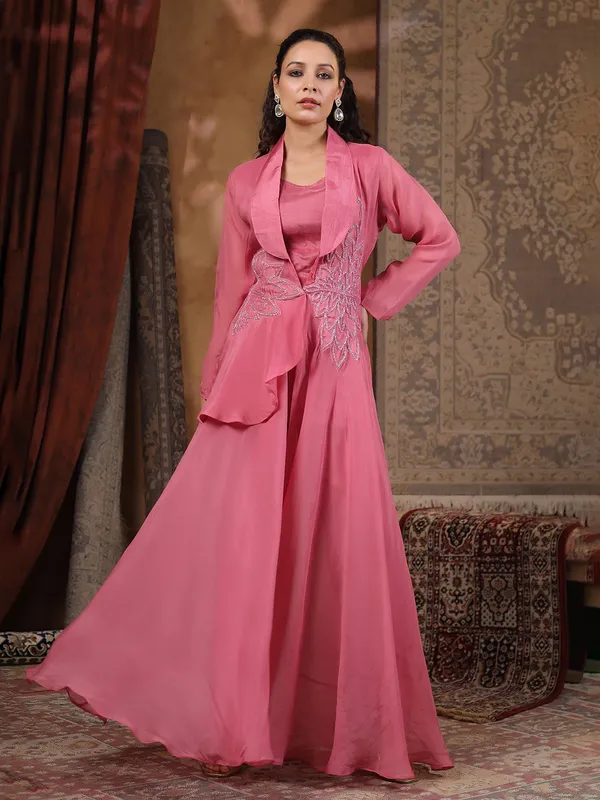 Pink georgette designer kurti set for women