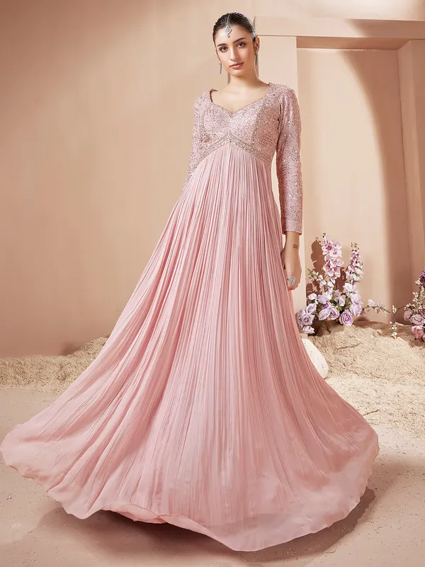 Pink georgette floor length anarkali suit for women