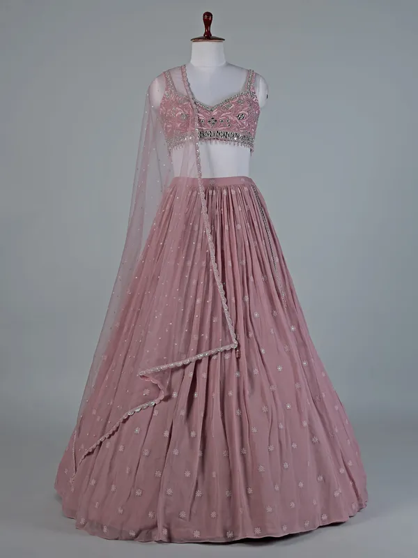 Pink georgette lehenga with radiant embellishments