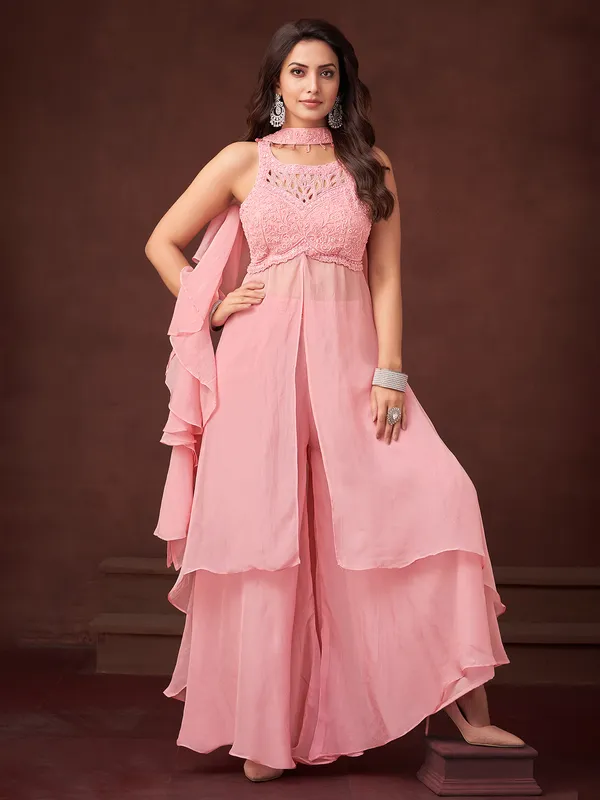 Pink georgette palazzo suit for women