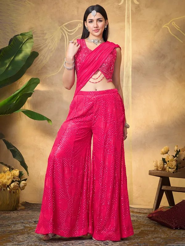 Pink georgette palazzo suit with dupatta for wedding wear
