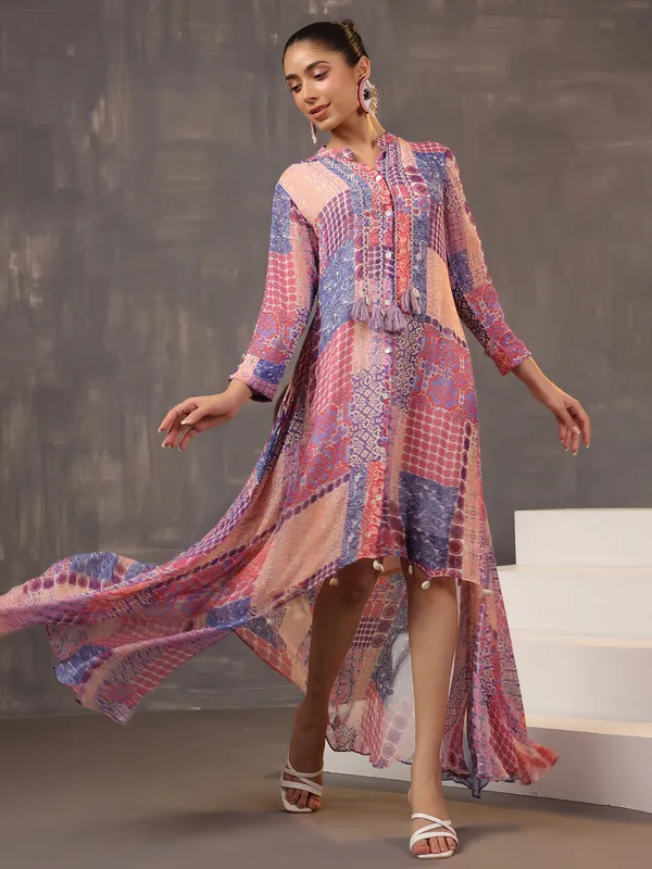 Pink georgette printed kurti for women
