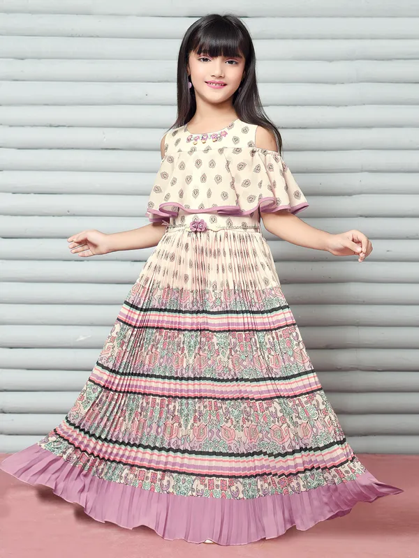 Pink georgette printed long frock