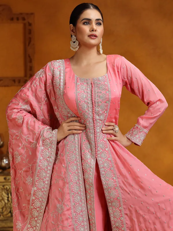 Pink georgette silk palazzo suit for wedding