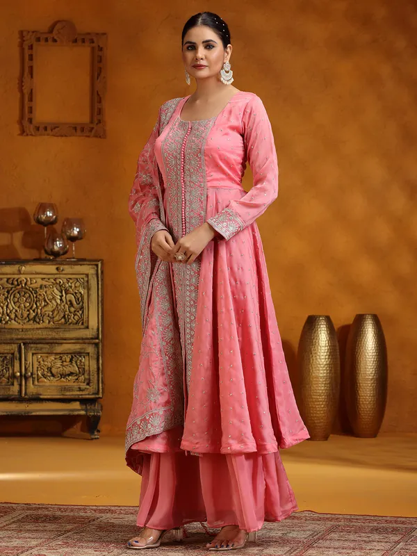 Pink georgette silk palazzo suit for wedding