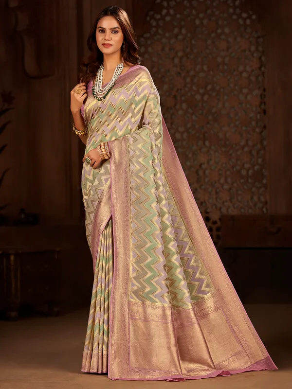 Onion Pink georgette zari weaving saree