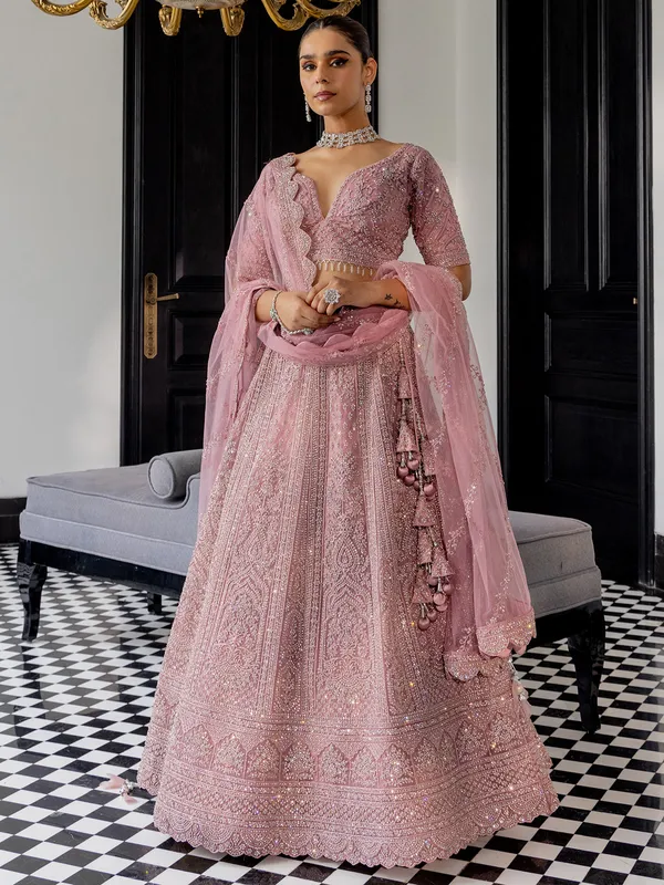 Pink lehenga choli in soft net