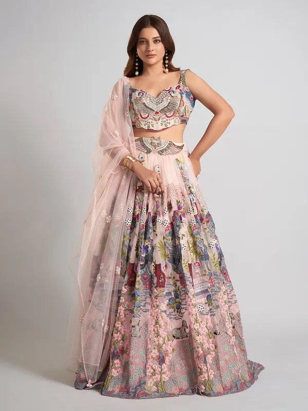 Pink net lehenga choli for wedding for women