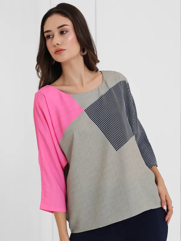 PINK NINE beige color block top