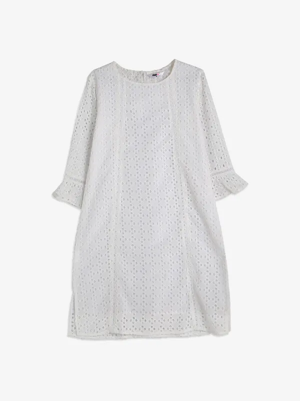 Pink Nine cotton white chikankari tunic top