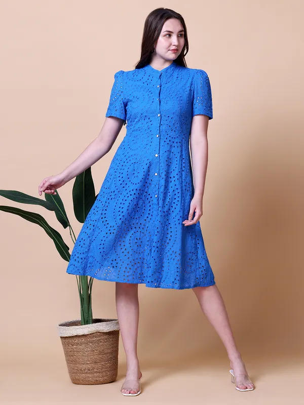 PINK NINE dark blue cotton flare dress