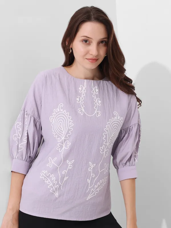 PINK NINE lilac purple cotton silk top