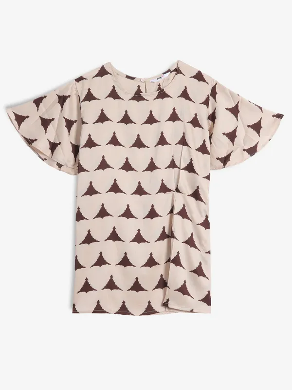 PINK NINE peach printed cotton top