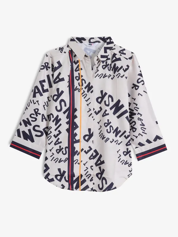 PINK NINE printed off white shirt