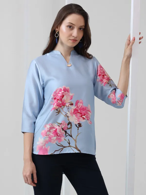 PINK NINE sky blue printed top