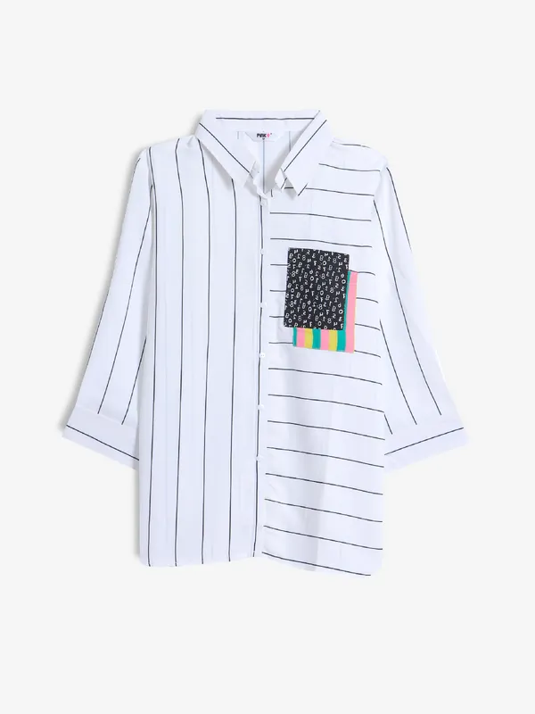 PINK NINE stripe white cotton shirt