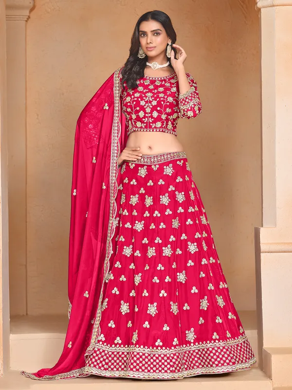 Pink organza lehenga choli with dupatta for women