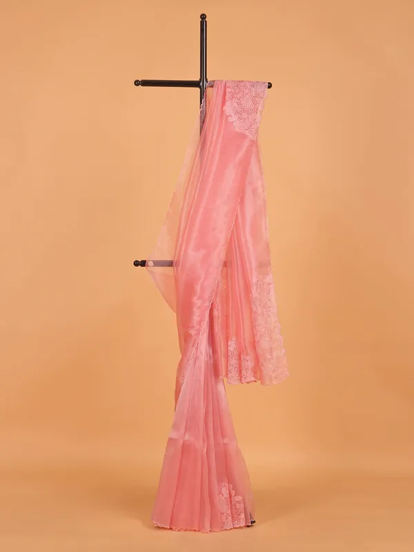Pink organza saree for festive wear