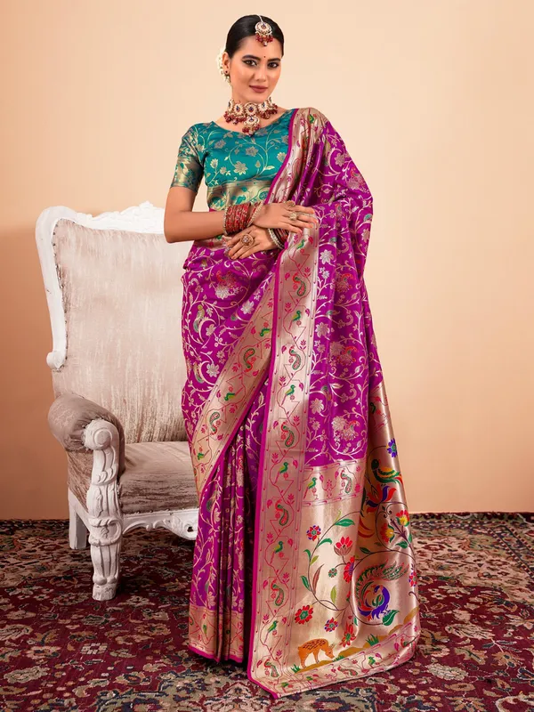 Pink paithani silk saree for festival