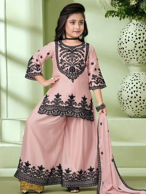 Pink pakistani palazzo suit with embroidery