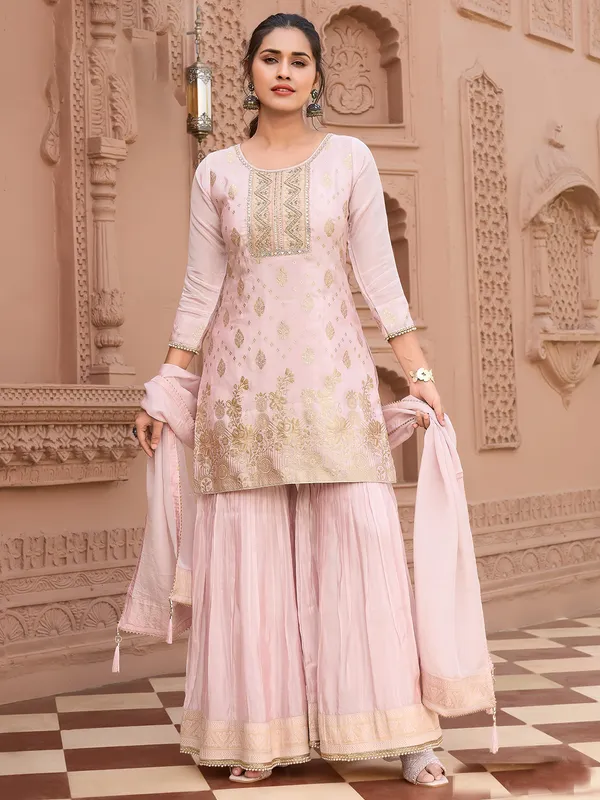 Pink pakistani tissue silk sharara suit