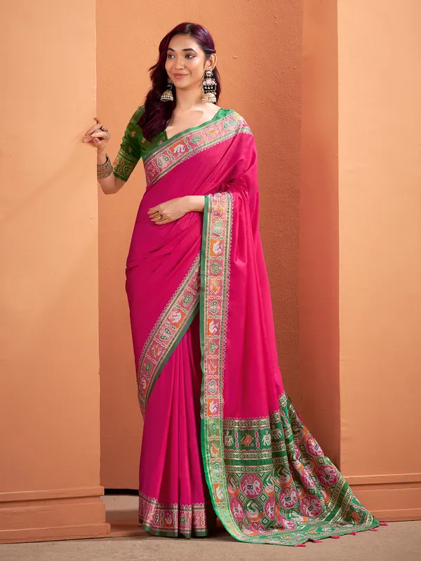 Pink patola silk saree for joyful occasions