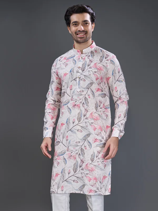 Pink printed kurta set for festive charm