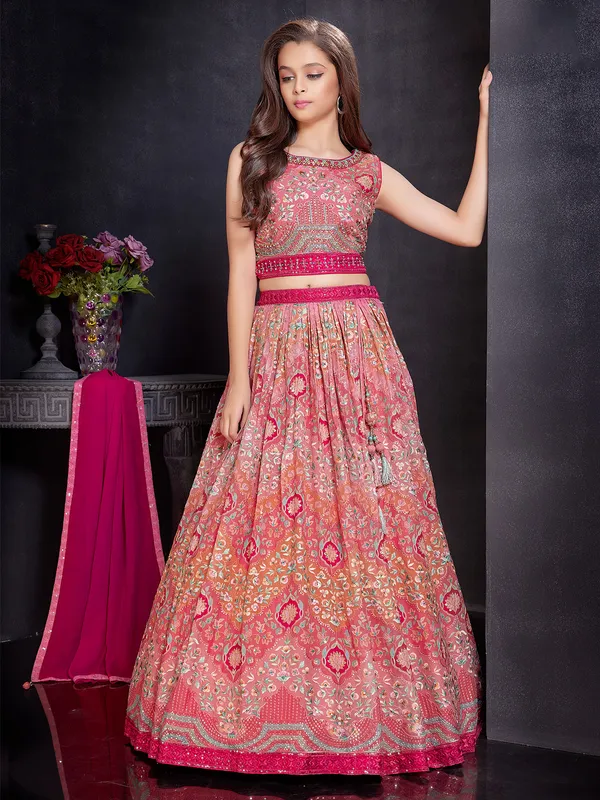 Pink printed lehenga choli with dupatta