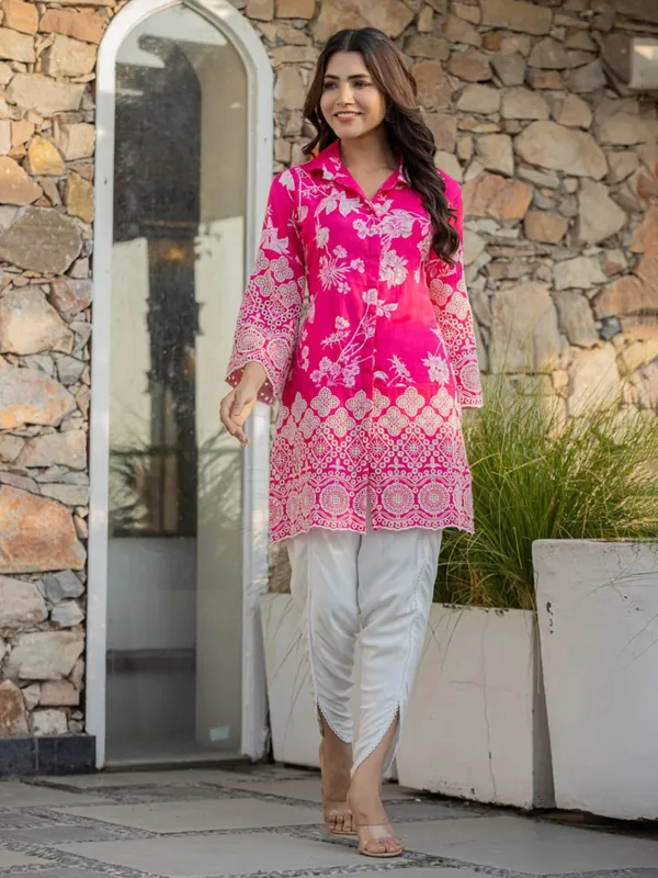 Pink printed suit with delicate cutout detailing