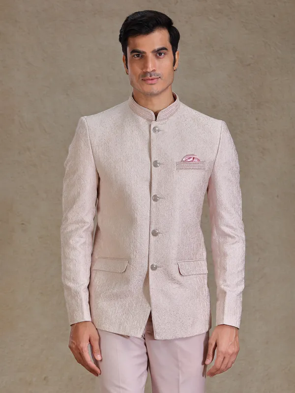 Pink resham weaved jodhpuri for reception