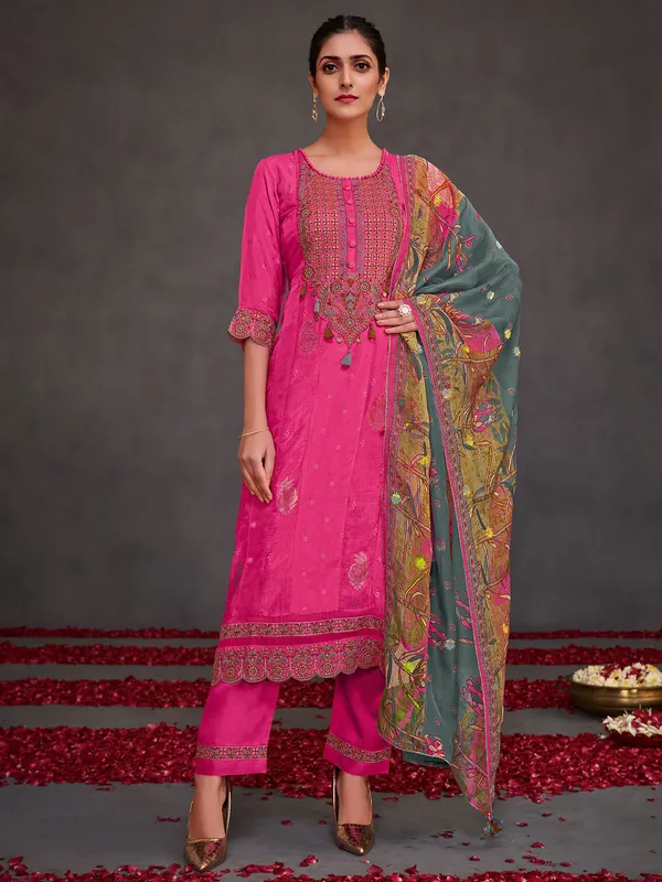 Pink salwar suit in muslin silk